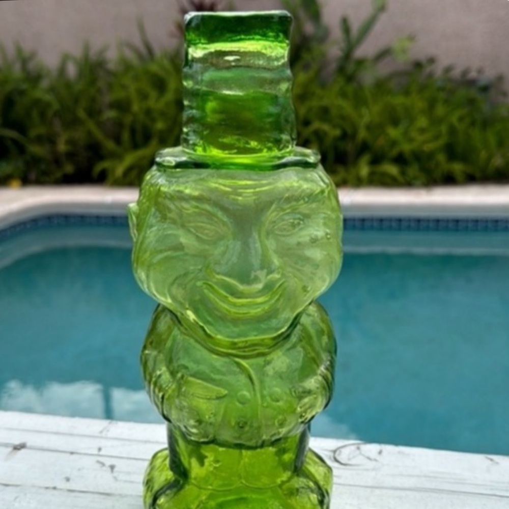 Mountain Man Whiskey Decanter Green Vintage Glass